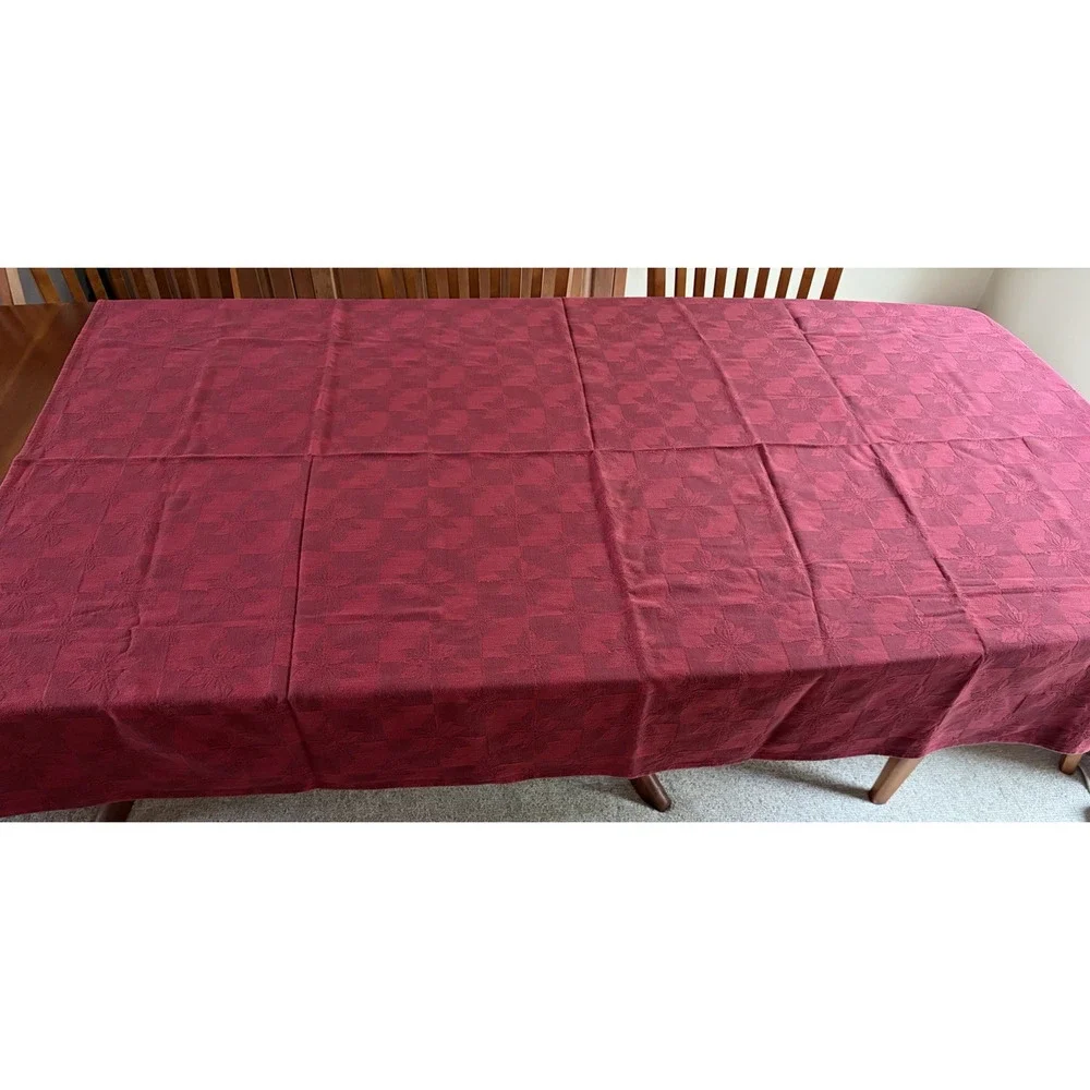 Damask Tablecloth Christmas Woven Red Poinsettia Shimmer Accents 76x56 India